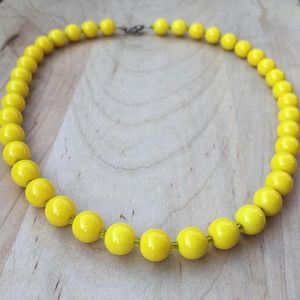 Vintage Lemon Yellow Glass Beaded Necklace 925